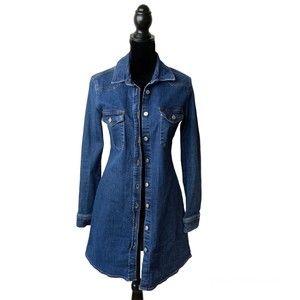 Topshop Moto Woman’s Sz 6 Blue Denim Button Down Stretch Shirt Dress